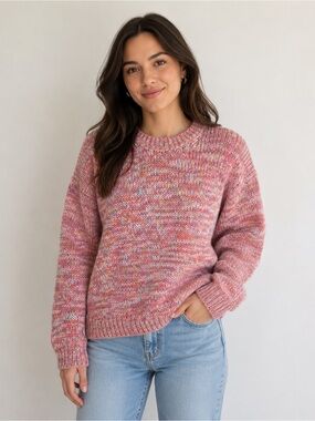 Multicolor Marled Crewneck Sweater - Pink Blend